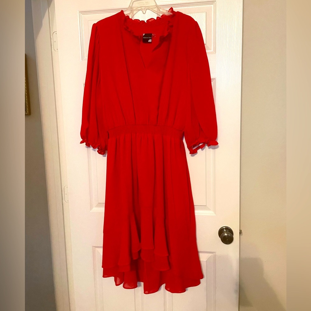 Madison Tara Women’s Elbow Sleeve Plus Size 20W Chiffon Red Midi Dress
